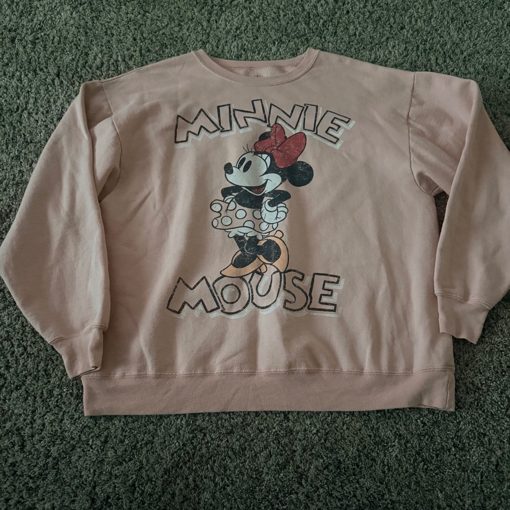 Disney Minnie Mouse Graphic Sweatshirt Peach Pink Vintage Style Pullover Large